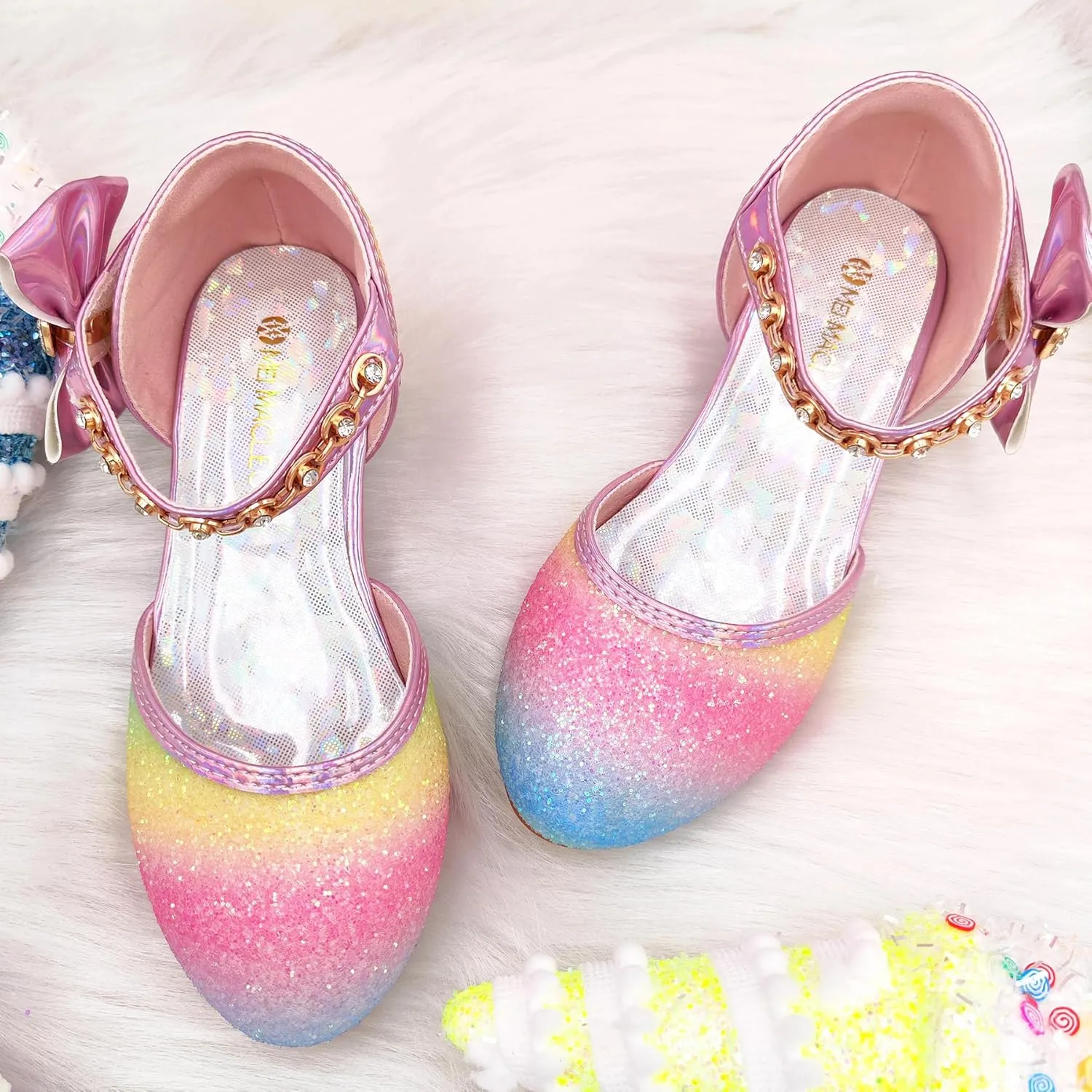 Mei MACLEOD Girls Dress Shoes Low Heel Princess Heels Sparkly with Pearl Bowknot for Wedding Party