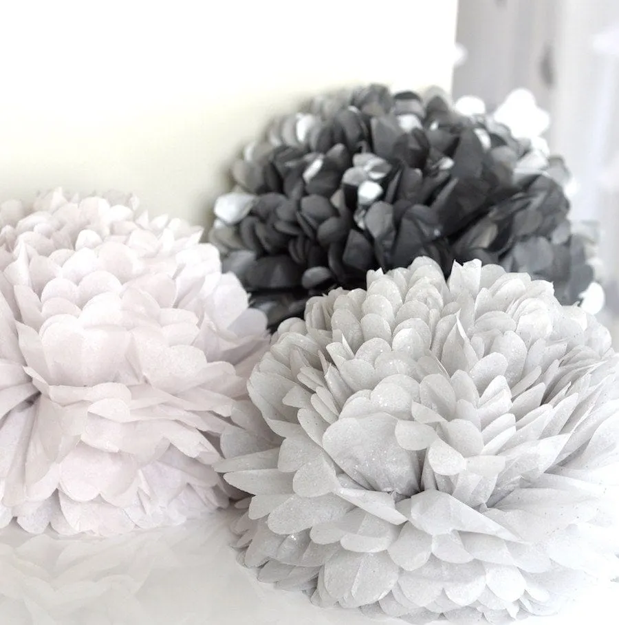 Metallic silver paper pom pom