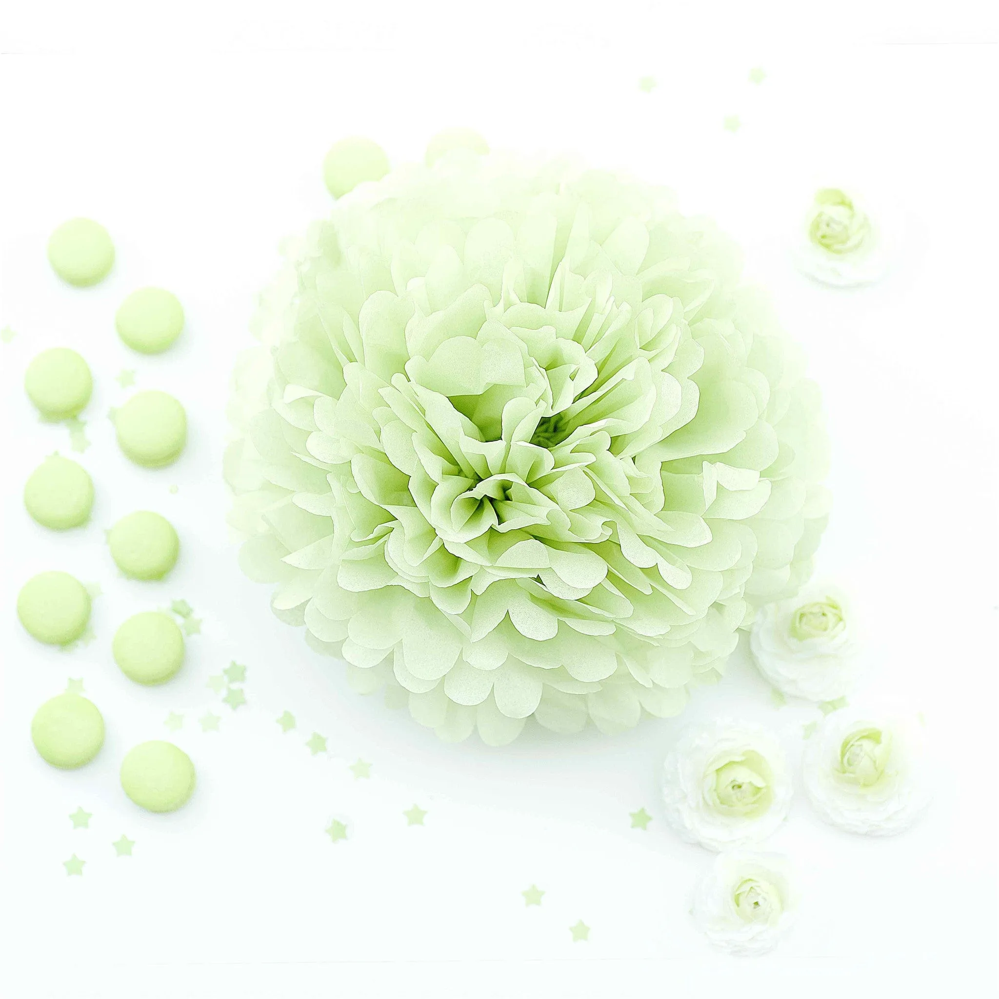 Mini 15cm Light green green tissue paper pom pom