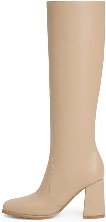 Modatope Knee High Boots Women Chunky Heel Square Toe Tall Boots for Women High Heel Side Zipper Long Boots