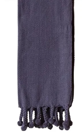 Navy Throw W/ Braided Pom Pom Tassels