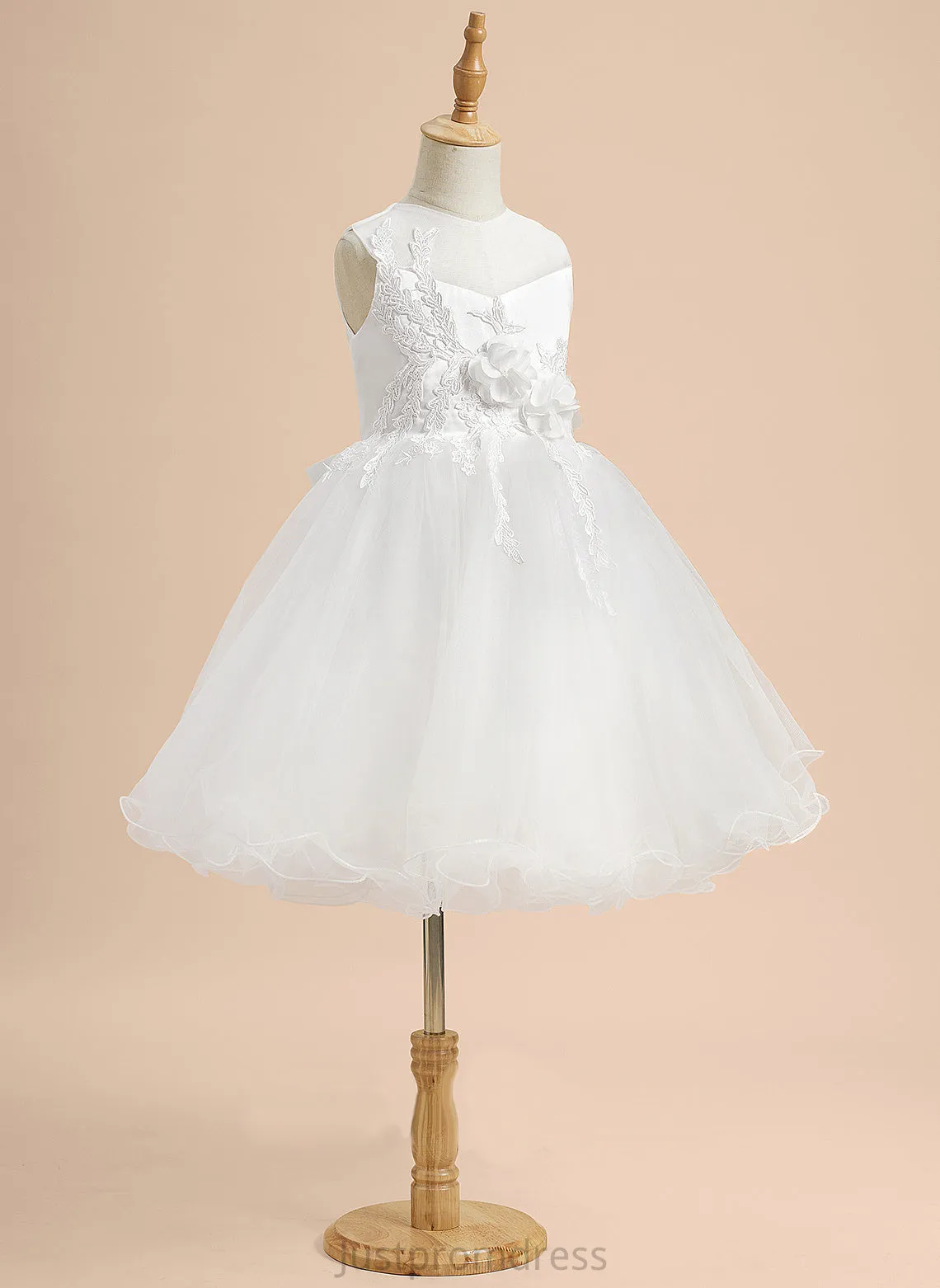 Neck Geraldine Knee-length Flower A-Line Sleeveless Girl With Lace/Flower(s)/Bow(s) Satin/Tulle Dress Flower Girl Dresses Scoop -