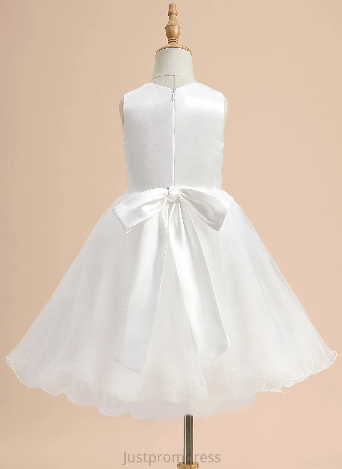 Neck Geraldine Knee-length Flower A-Line Sleeveless Girl With Lace/Flower(s)/Bow(s) Satin/Tulle Dress Flower Girl Dresses Scoop -
