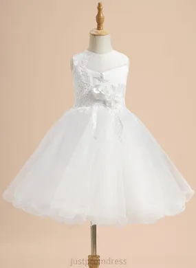 Neck Geraldine Knee-length Flower A-Line Sleeveless Girl With Lace/Flower(s)/Bow(s) Satin/Tulle Dress Flower Girl Dresses Scoop -
