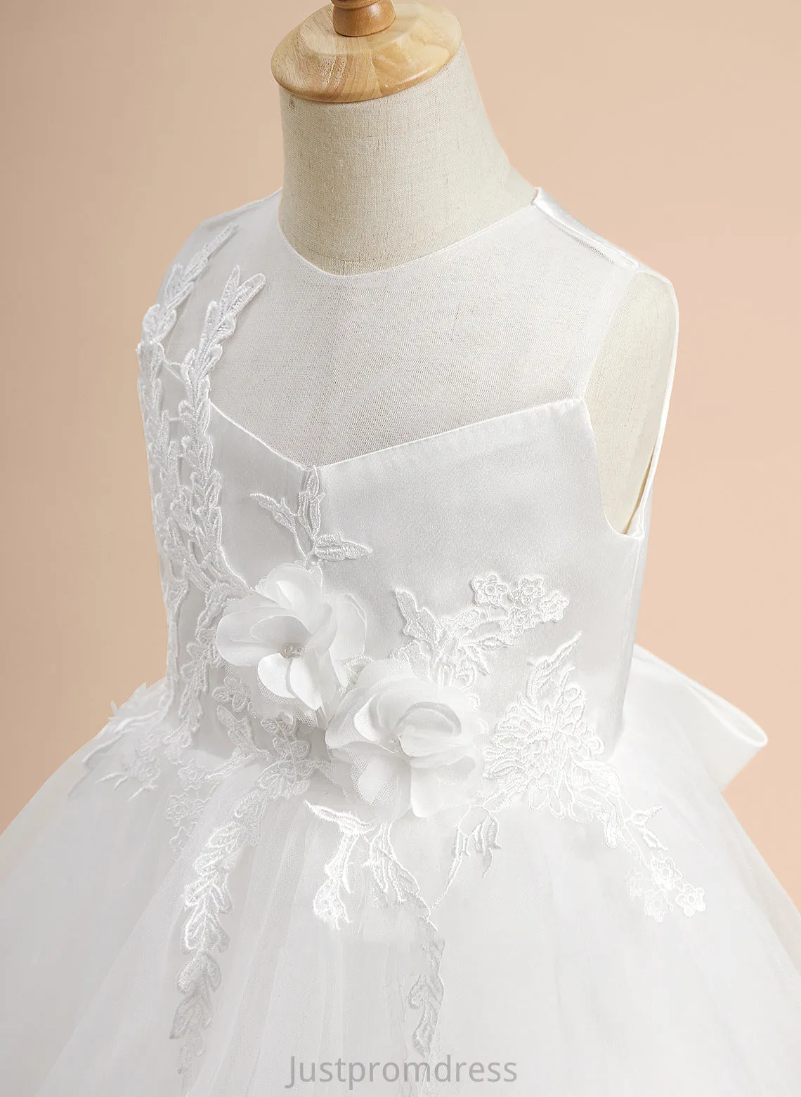 Neck Geraldine Knee-length Flower A-Line Sleeveless Girl With Lace/Flower(s)/Bow(s) Satin/Tulle Dress Flower Girl Dresses Scoop -