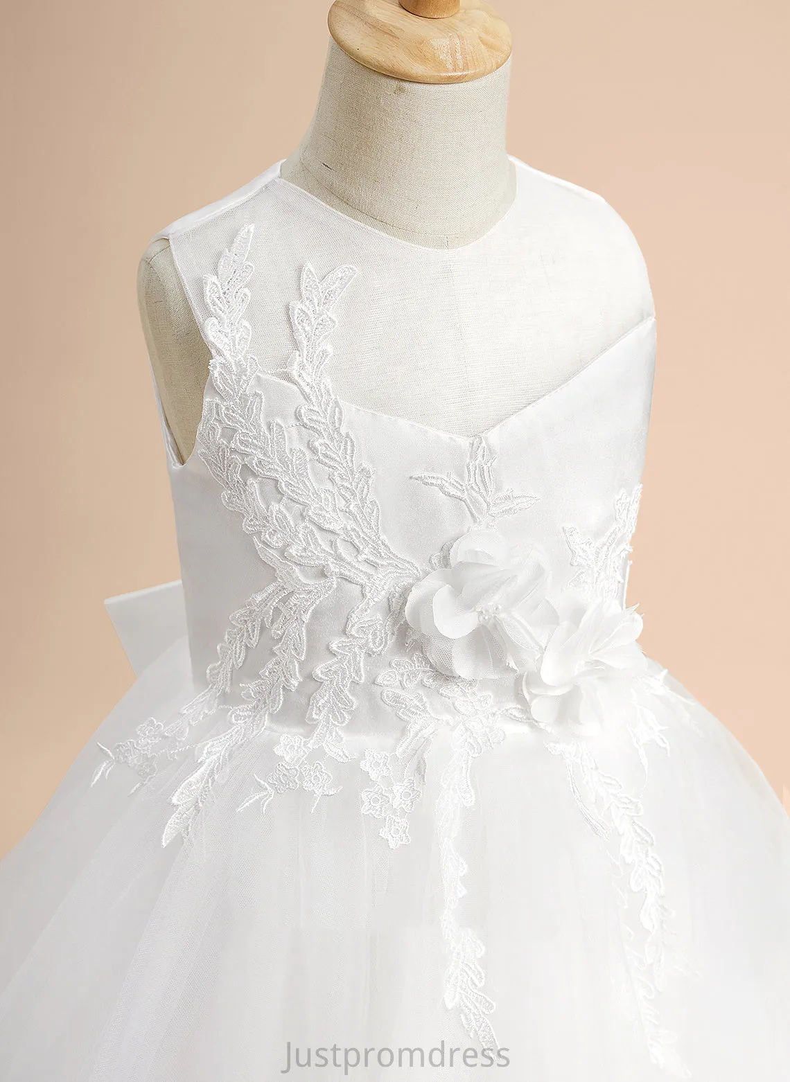 Neck Geraldine Knee-length Flower A-Line Sleeveless Girl With Lace/Flower(s)/Bow(s) Satin/Tulle Dress Flower Girl Dresses Scoop -