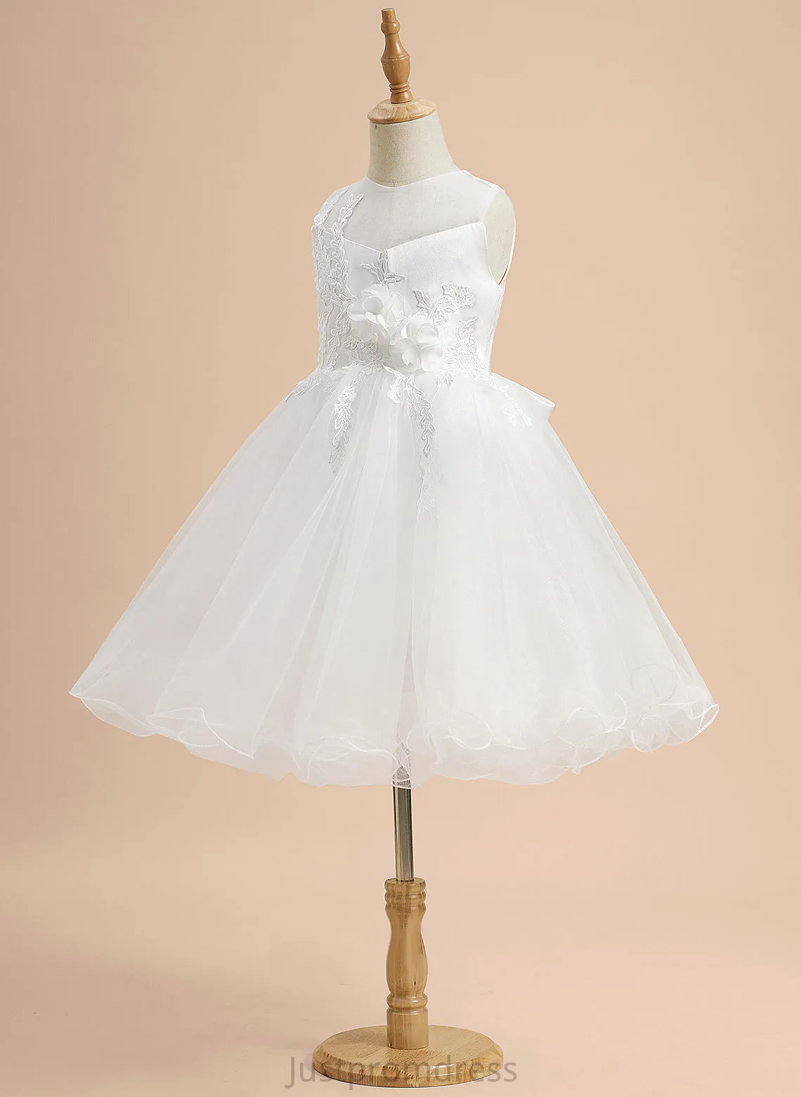 Neck Geraldine Knee-length Flower A-Line Sleeveless Girl With Lace/Flower(s)/Bow(s) Satin/Tulle Dress Flower Girl Dresses Scoop -