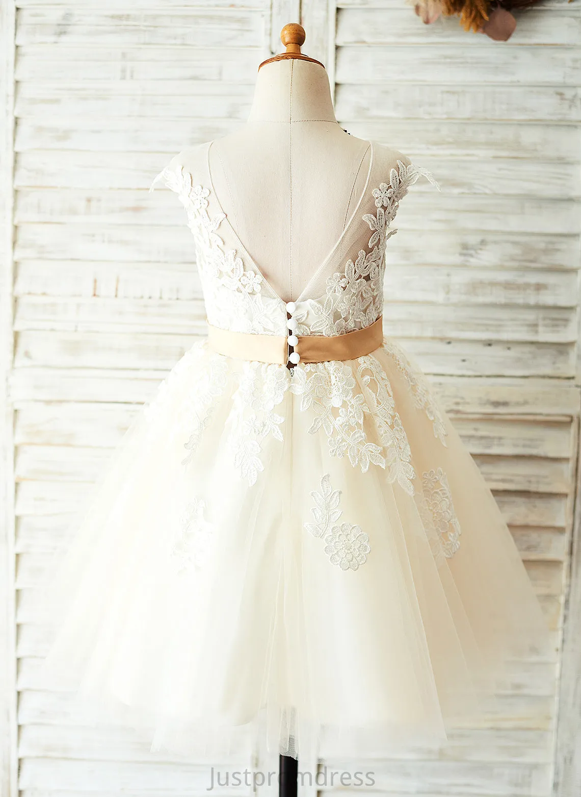 Neck Knee-length Sleeveless Flower Girl Dresses A-Line Ivy With Back Scoop Girl - Satin/Tulle/Lace Appliques/V Flower Dress