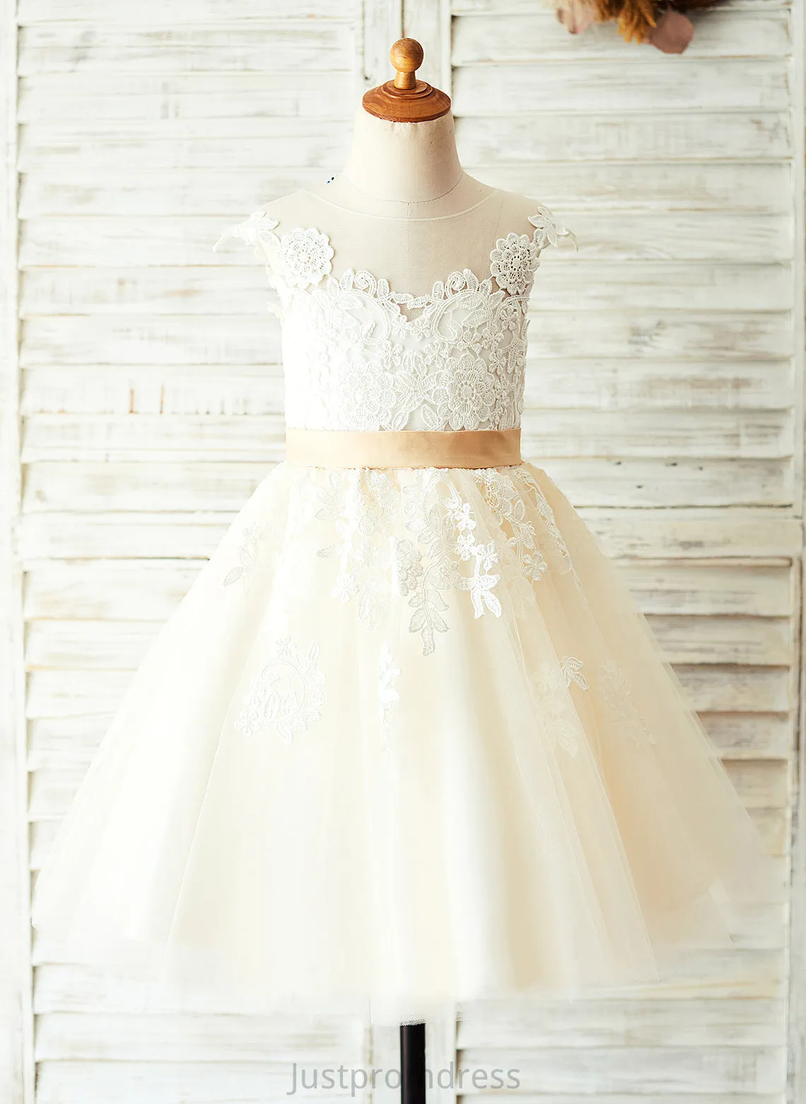 Neck Knee-length Sleeveless Flower Girl Dresses A-Line Ivy With Back Scoop Girl - Satin/Tulle/Lace Appliques/V Flower Dress