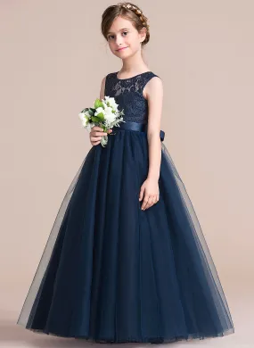 Neck Scoop Satin/Tulle/Lace Girl Flower Girl Dresses Dress - Martina Floor-length Sleeveless A-Line Flower