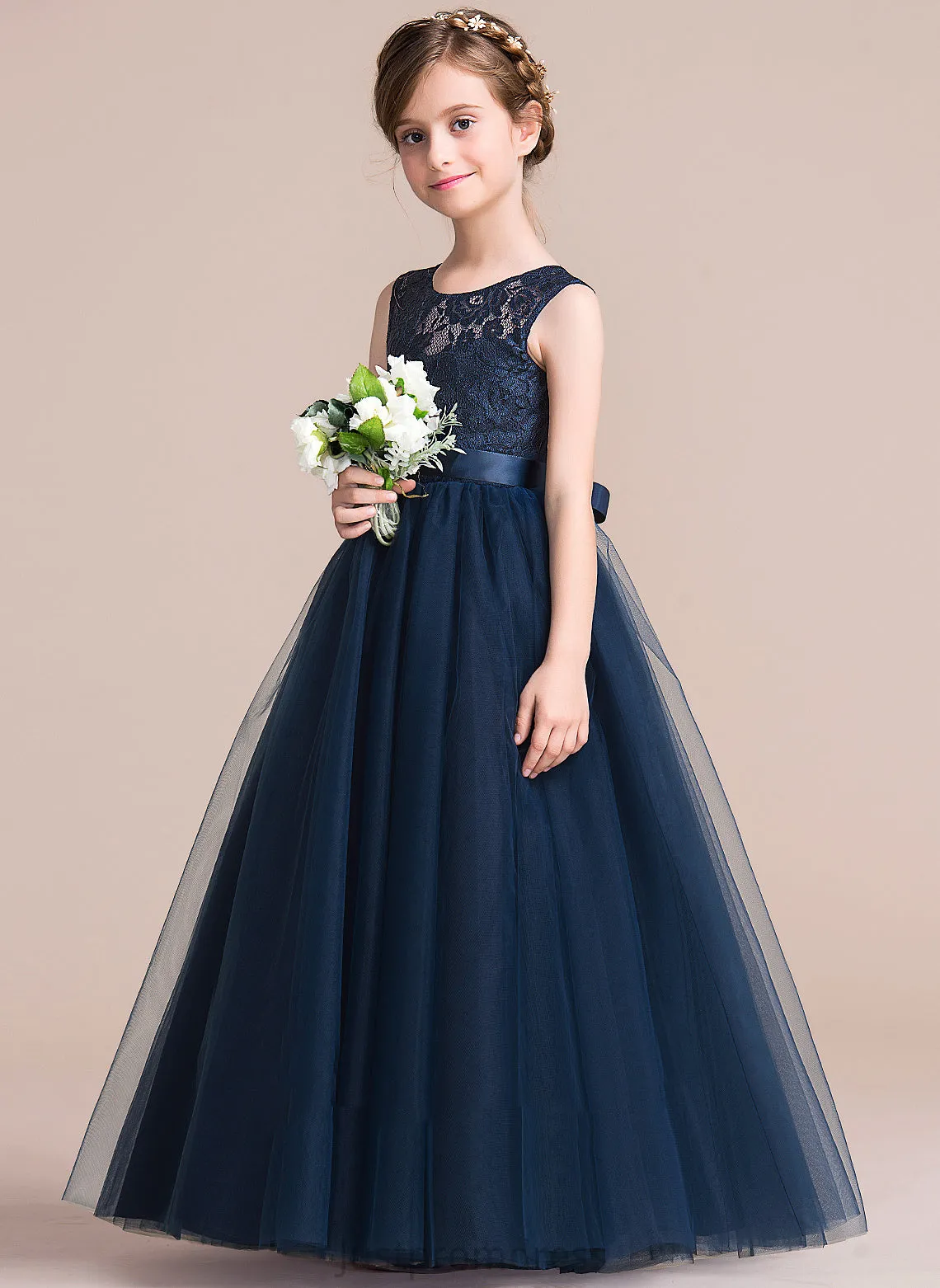 Neck Scoop Satin/Tulle/Lace Girl Flower Girl Dresses Dress - Martina Floor-length Sleeveless A-Line Flower