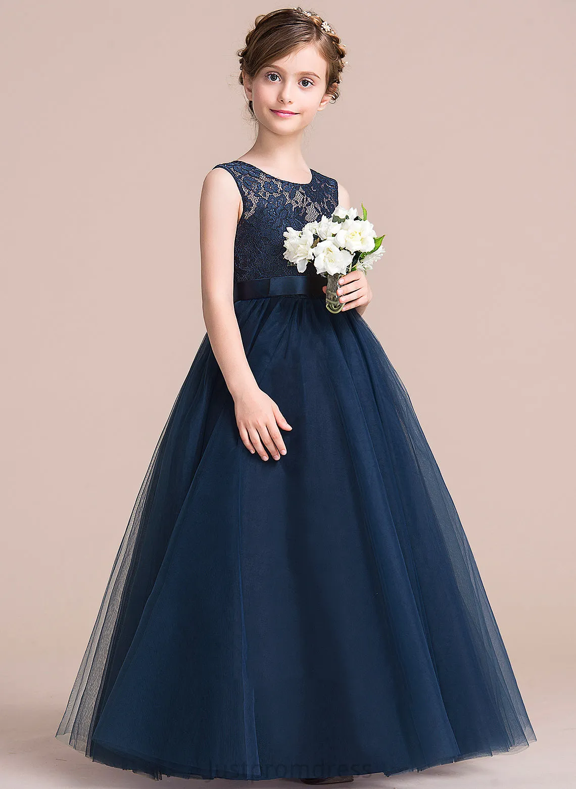 Neck Scoop Satin/Tulle/Lace Girl Flower Girl Dresses Dress - Martina Floor-length Sleeveless A-Line Flower
