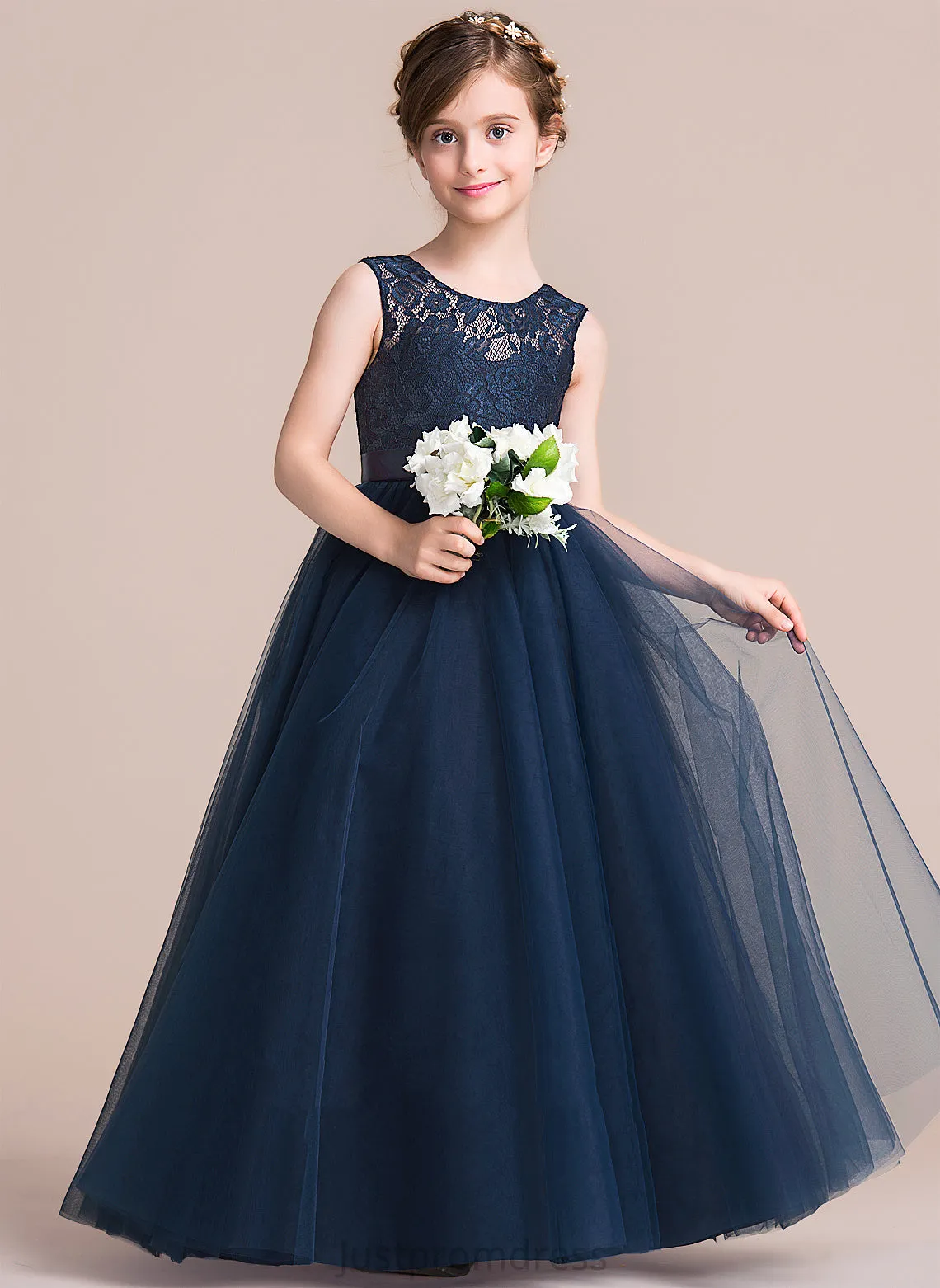 Neck Scoop Satin/Tulle/Lace Girl Flower Girl Dresses Dress - Martina Floor-length Sleeveless A-Line Flower