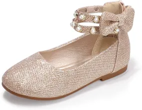 PANDANINJIA Jessica Toddler Girls Dress Shoes Ankle Strap Ballet Flats Flower Girl Shoes for Wedding Party School