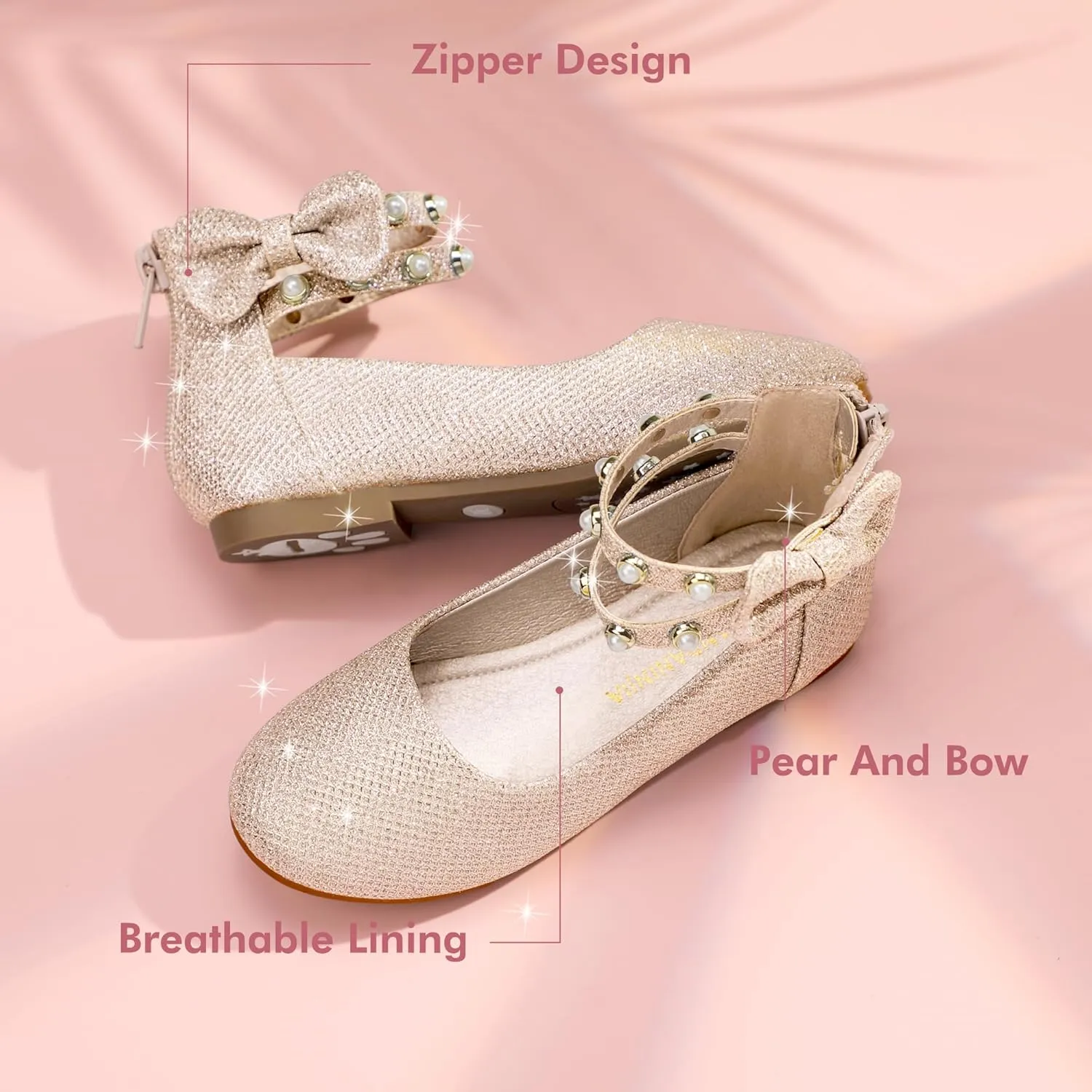 PANDANINJIA Jessica Toddler Girls Dress Shoes Ankle Strap Ballet Flats Flower Girl Shoes for Wedding Party School