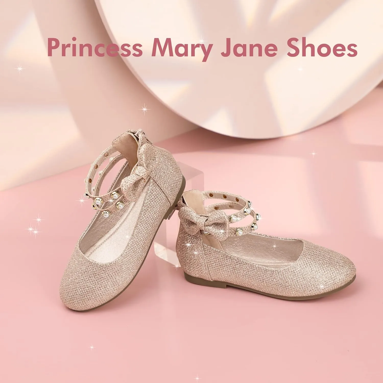 PANDANINJIA Jessica Toddler Girls Dress Shoes Ankle Strap Ballet Flats Flower Girl Shoes for Wedding Party School