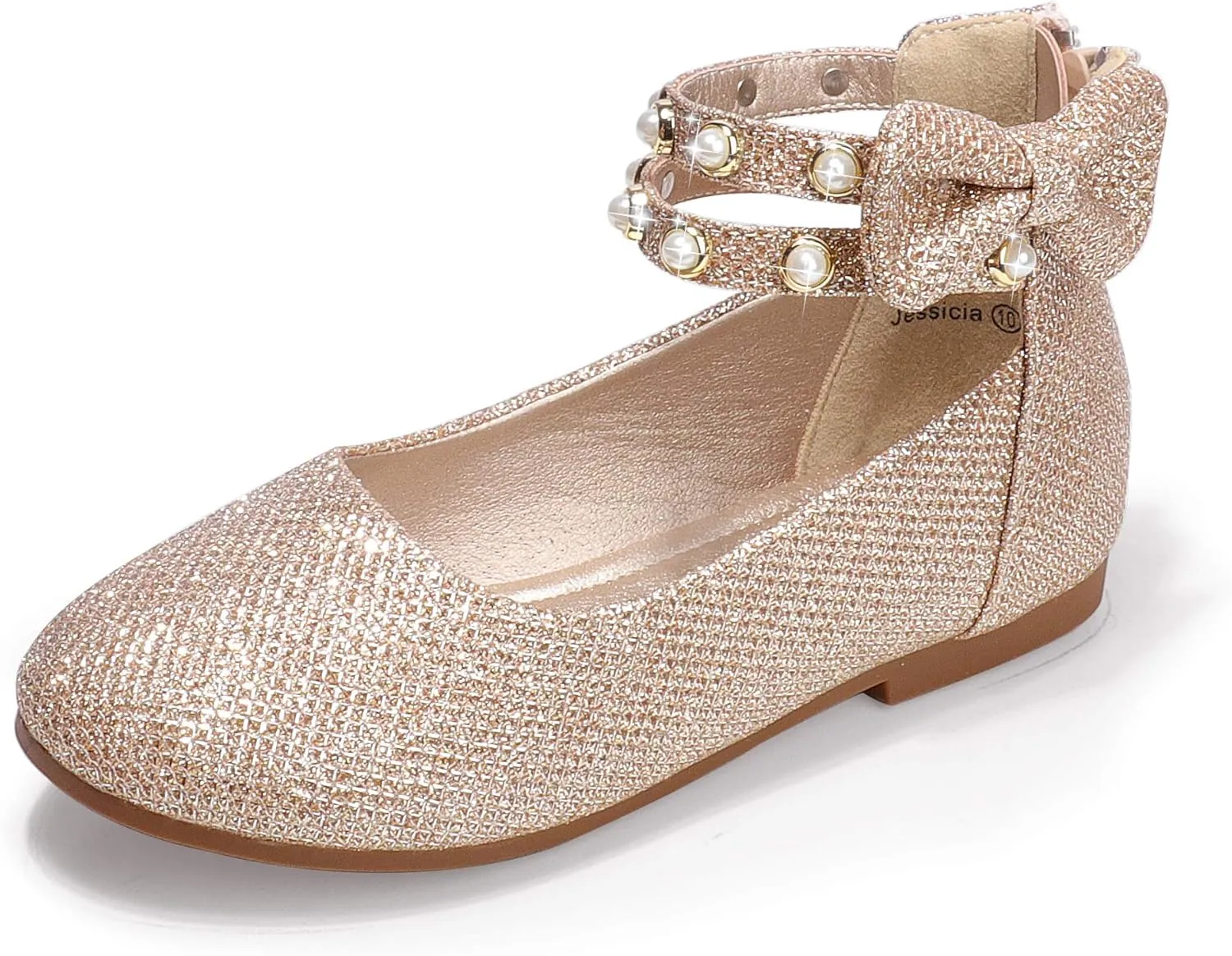 PANDANINJIA Jessica Toddler Girls Dress Shoes Ankle Strap Ballet Flats Flower Girl Shoes for Wedding Party School