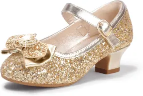 PANDANINJIA Molly Girls Dress Shoes Mary Jane Heels Flower Wedding Party Back to School Pump Shoes for Toddler Little Kid