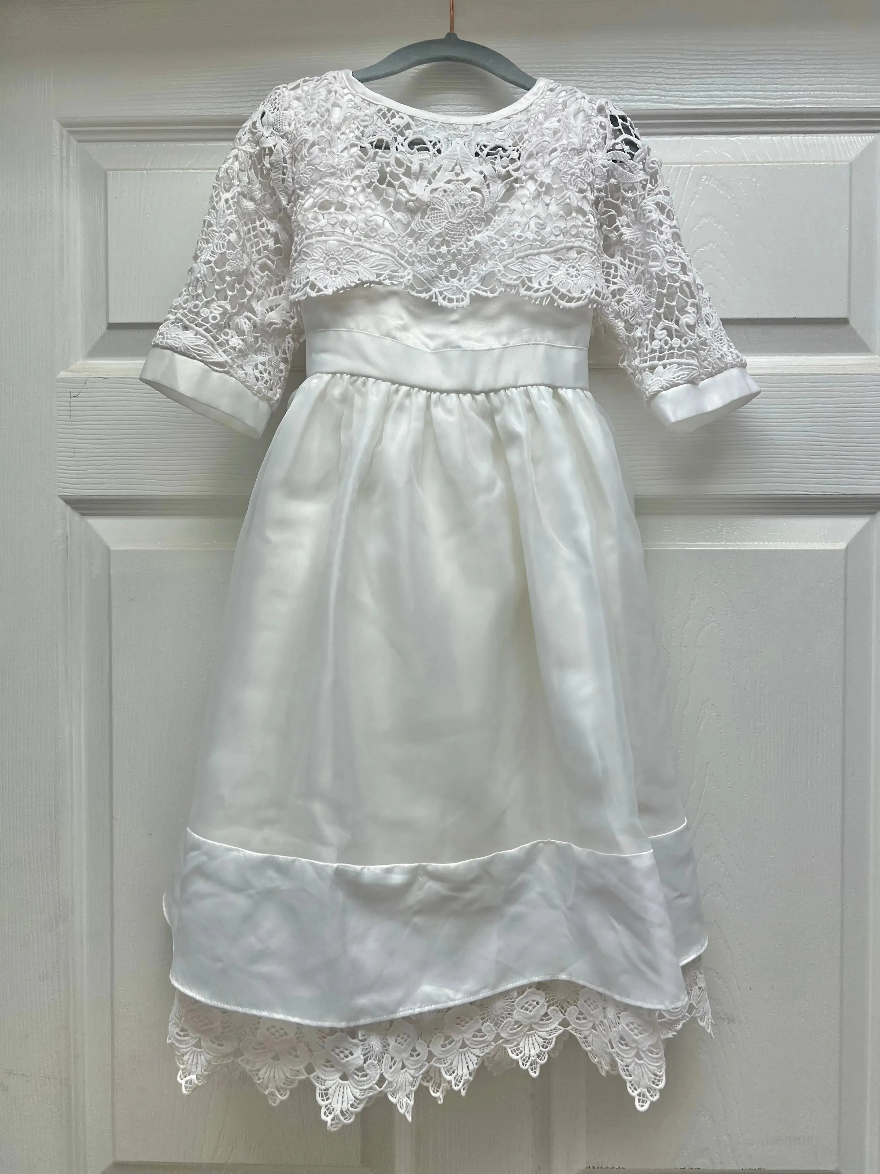 Prim and Proper White Lace Accent Communion Dress
