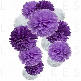 Purple Paper Flower Tissue Pom Poms Party Favor Supplies (purple,lavender,white,12pc)