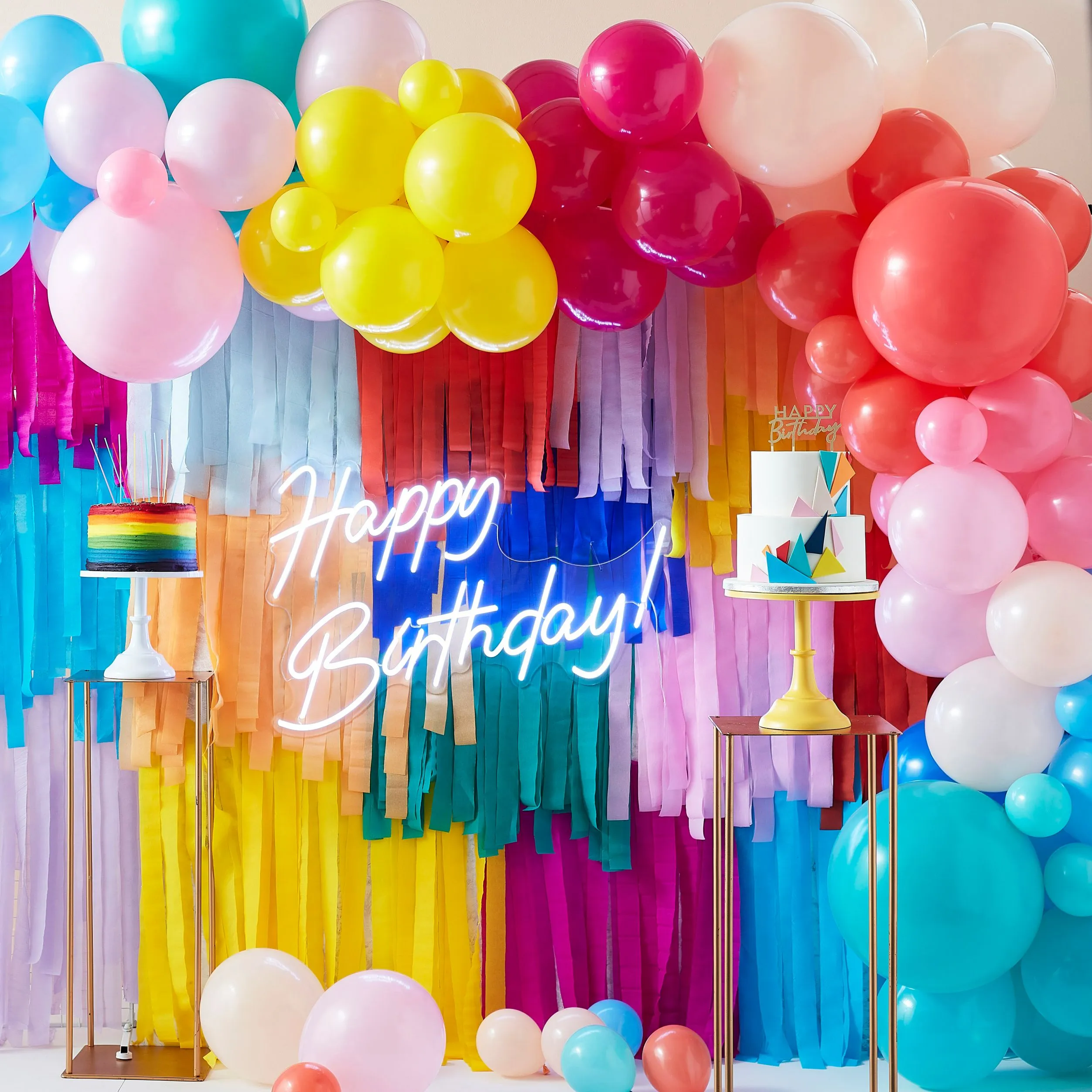 Rainbow Pom Pom Gold Paper Party Cups