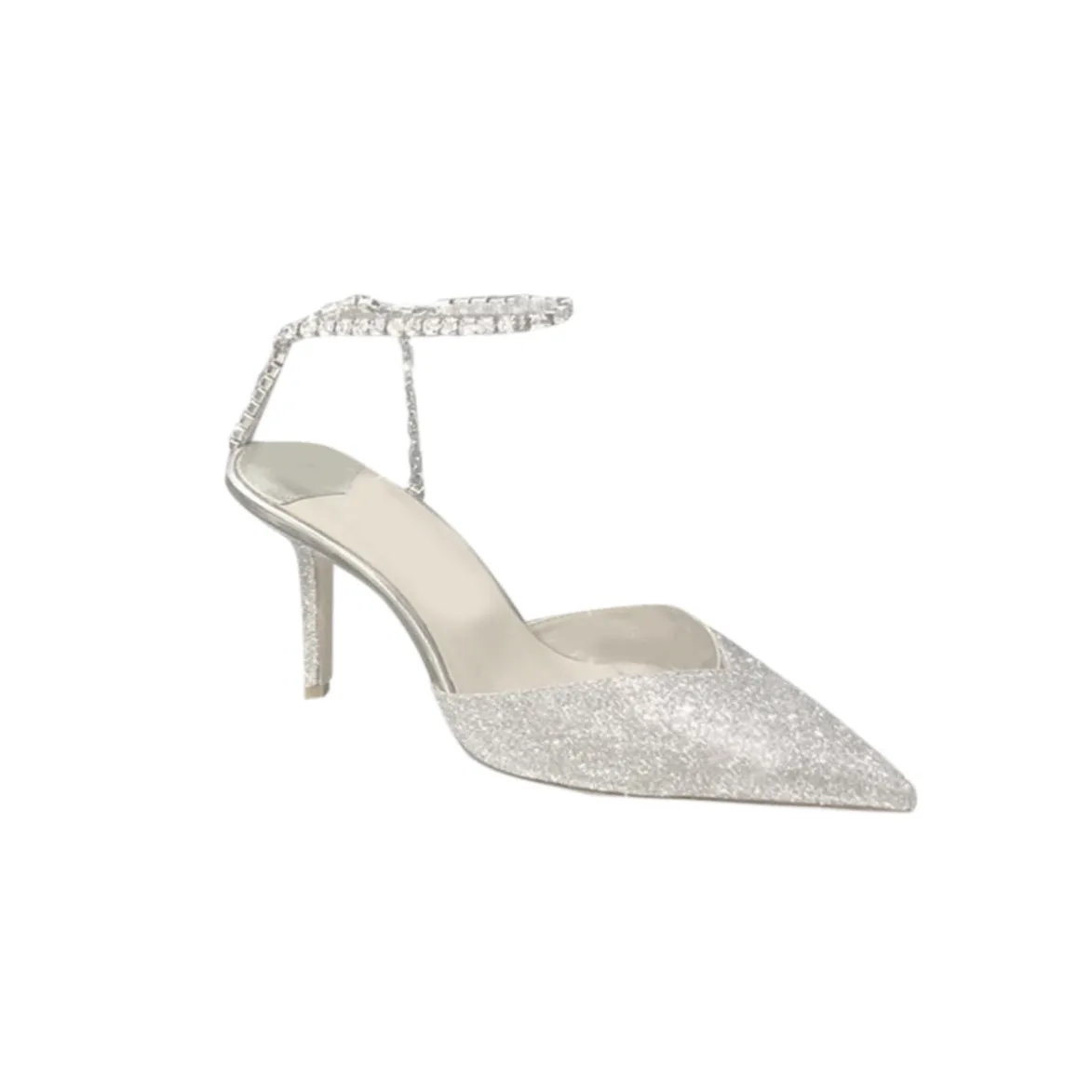 RISIA Ankle Diamante Glitter Mid Heel Sandals - 6cm