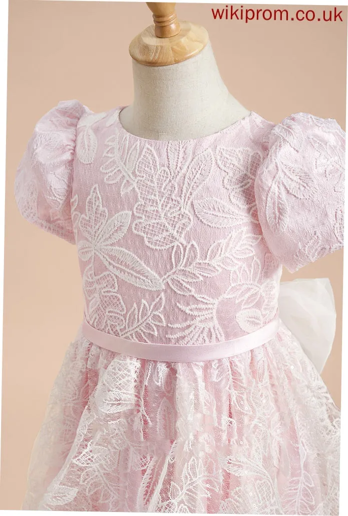 Scoop Dress Flower - Girl Sleeves Satin/Tulle With Raegan Knee-length Short Lace/Sequins/Bow(s) Flower Girl Dresses A-Line Neck