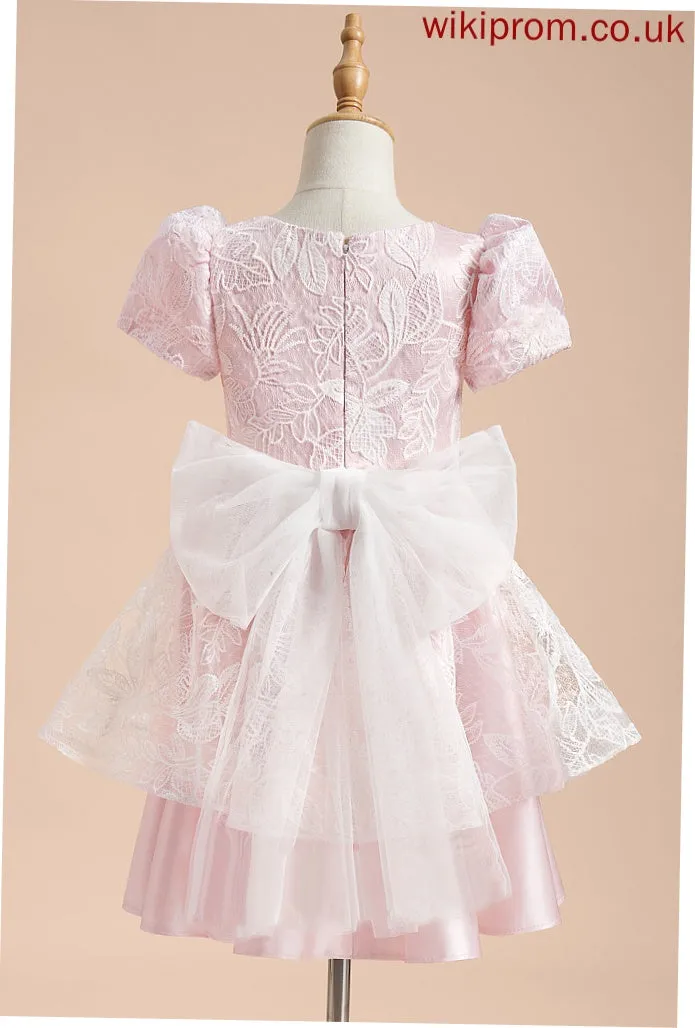 Scoop Dress Flower - Girl Sleeves Satin/Tulle With Raegan Knee-length Short Lace/Sequins/Bow(s) Flower Girl Dresses A-Line Neck
