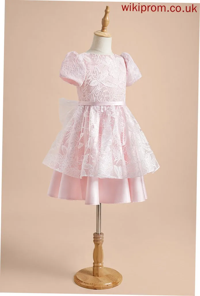Scoop Dress Flower - Girl Sleeves Satin/Tulle With Raegan Knee-length Short Lace/Sequins/Bow(s) Flower Girl Dresses A-Line Neck