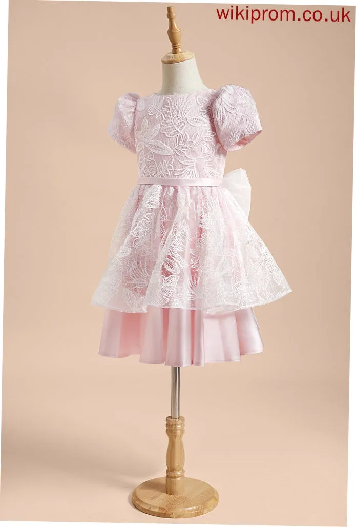 Scoop Dress Flower - Girl Sleeves Satin/Tulle With Raegan Knee-length Short Lace/Sequins/Bow(s) Flower Girl Dresses A-Line Neck