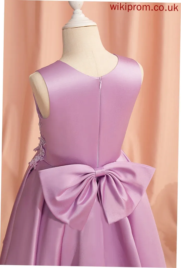Scoop With Neck Girl Lace/Beading/Bow(s) Eva Satin/Tulle Flower - Sleeveless Dress Flower Girl Dresses Asymmetrical A-Line