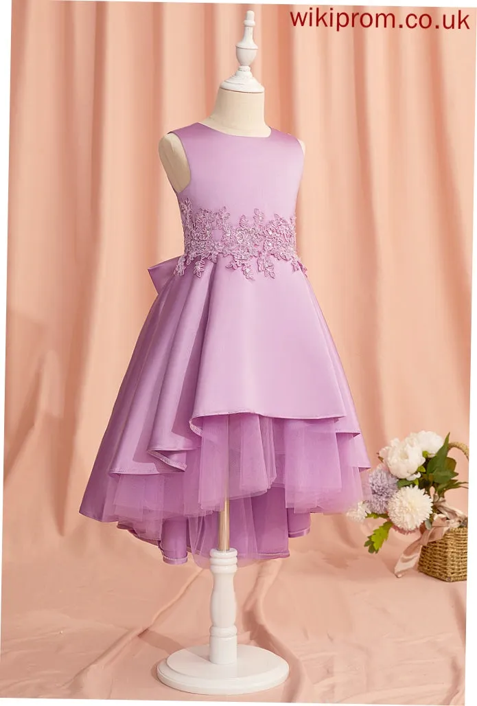 Scoop With Neck Girl Lace/Beading/Bow(s) Eva Satin/Tulle Flower - Sleeveless Dress Flower Girl Dresses Asymmetrical A-Line