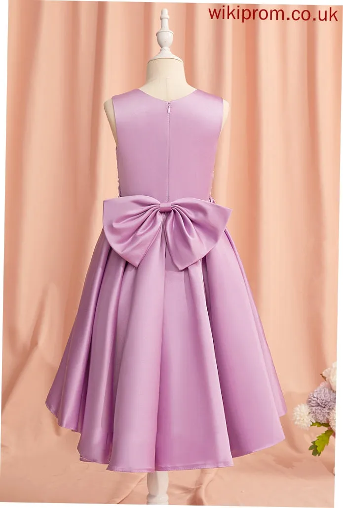 Scoop With Neck Girl Lace/Beading/Bow(s) Eva Satin/Tulle Flower - Sleeveless Dress Flower Girl Dresses Asymmetrical A-Line