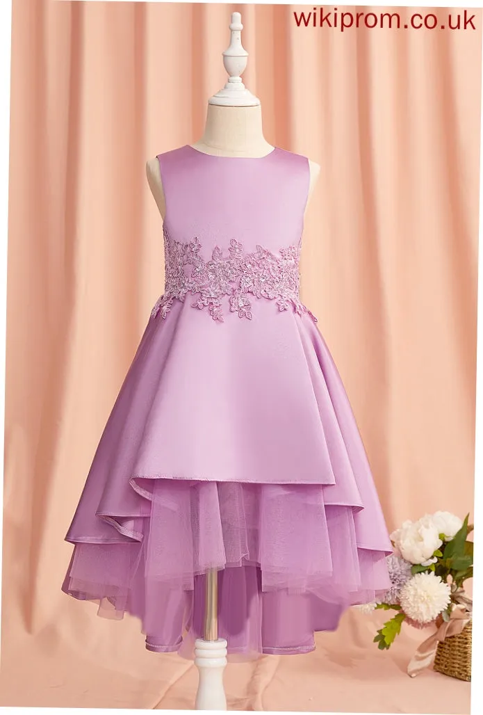 Scoop With Neck Girl Lace/Beading/Bow(s) Eva Satin/Tulle Flower - Sleeveless Dress Flower Girl Dresses Asymmetrical A-Line