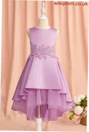 Scoop With Neck Girl Lace/Beading/Bow(s) Eva Satin/Tulle Flower - Sleeveless Dress Flower Girl Dresses Asymmetrical A-Line