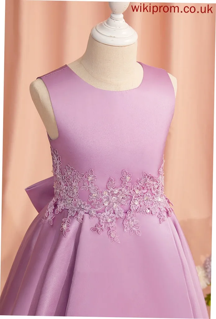 Scoop With Neck Girl Lace/Beading/Bow(s) Eva Satin/Tulle Flower - Sleeveless Dress Flower Girl Dresses Asymmetrical A-Line