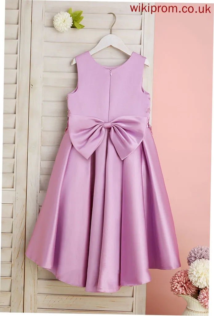 Scoop With Neck Girl Lace/Beading/Bow(s) Eva Satin/Tulle Flower - Sleeveless Dress Flower Girl Dresses Asymmetrical A-Line