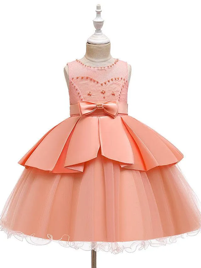 Short A-Line Tulle Satin Jewel Neck Wedding Party Communion Dresses