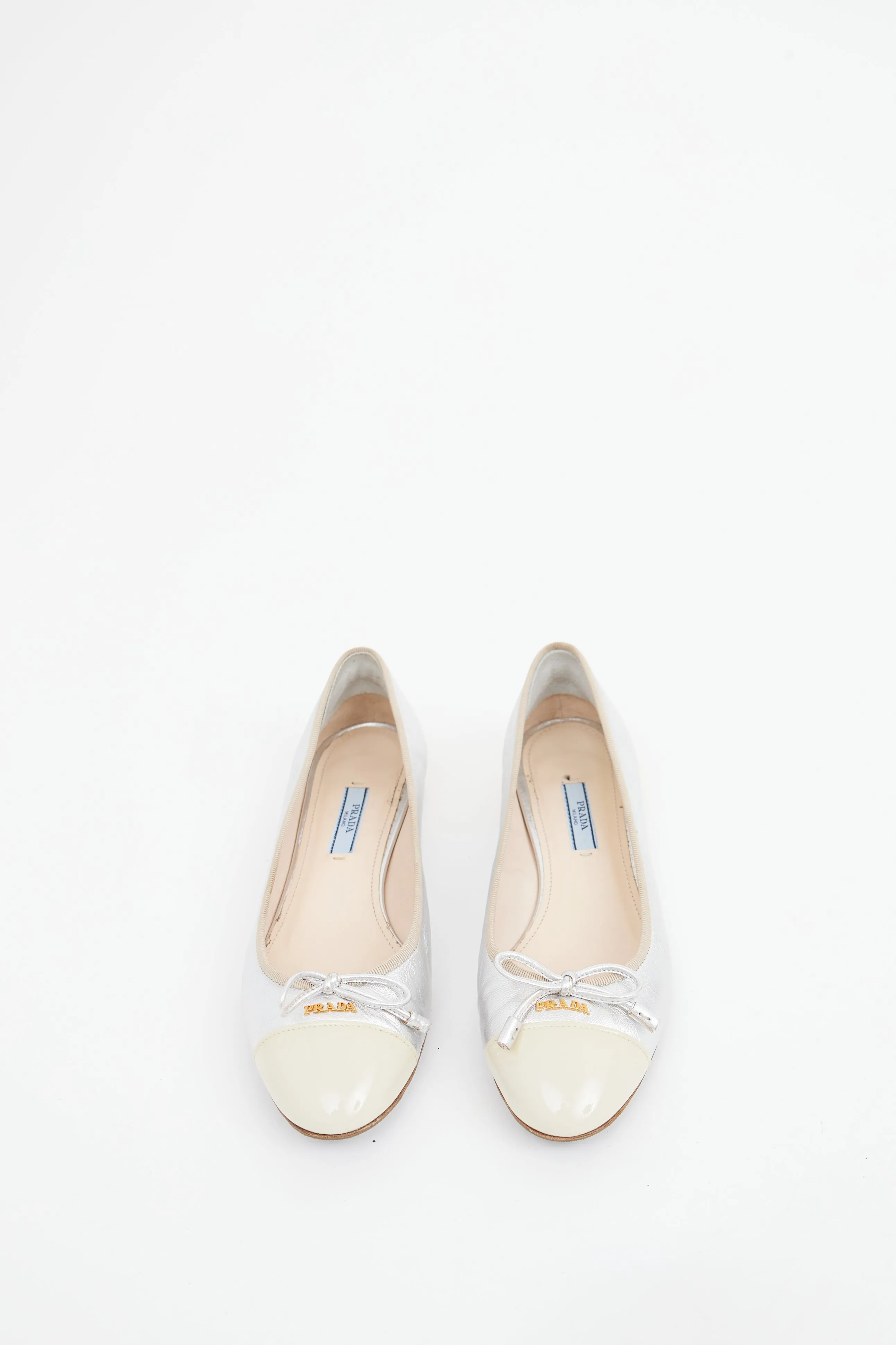 Silver & Cream Cap Toe Ballet Flat