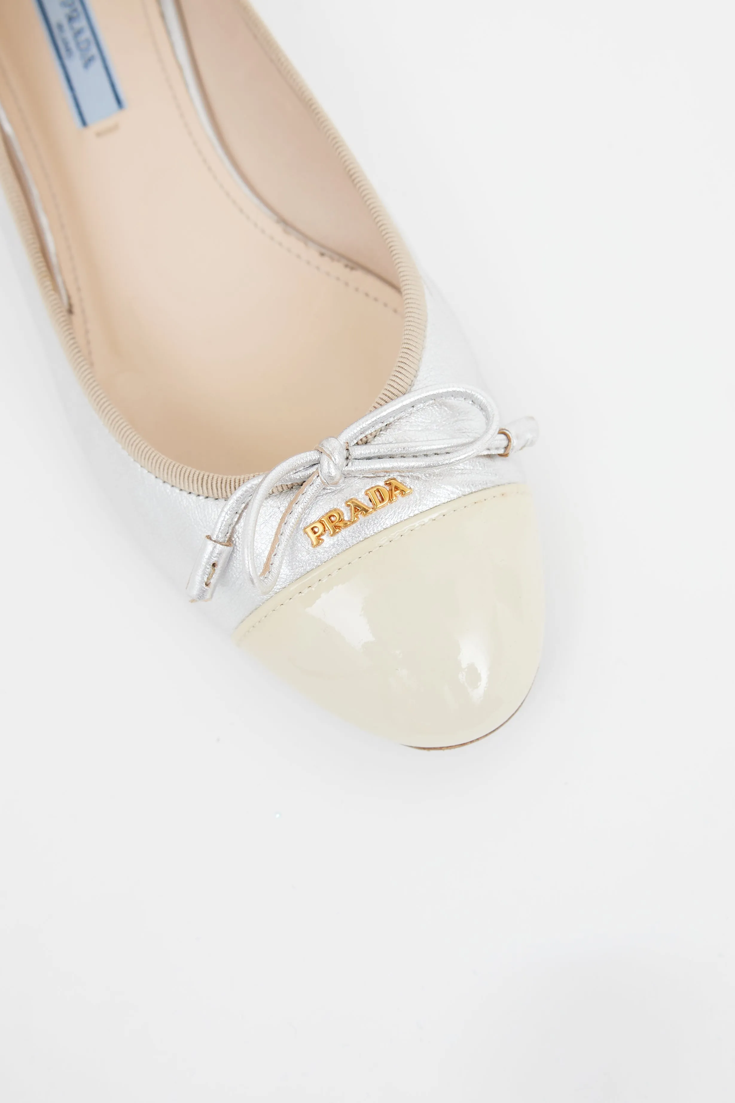 Silver & Cream Cap Toe Ballet Flat
