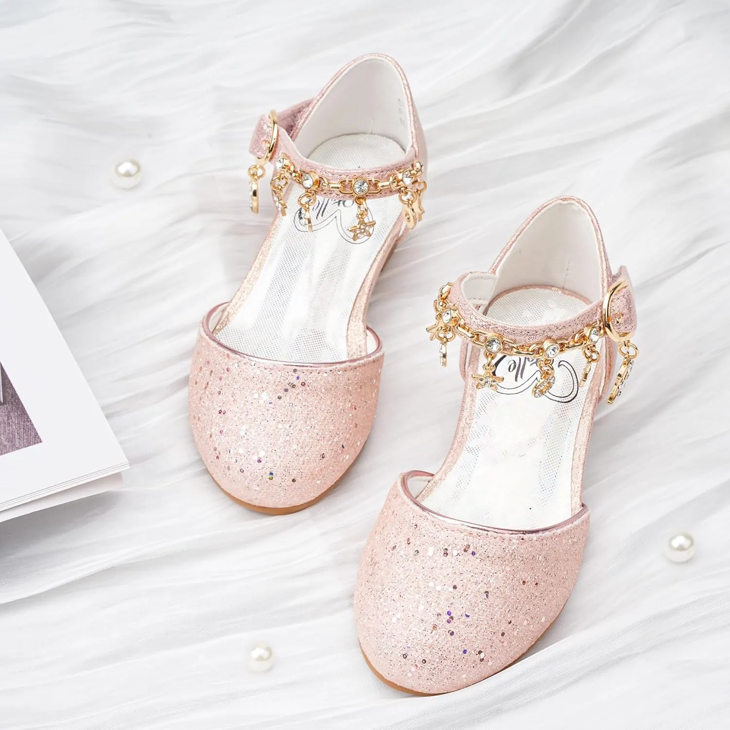 Stelle Girls High Heels Sequins Dress Sandals Princess Dress Shoes Flower Wedding Party Shoes（Toddler/Little/Big Kid）