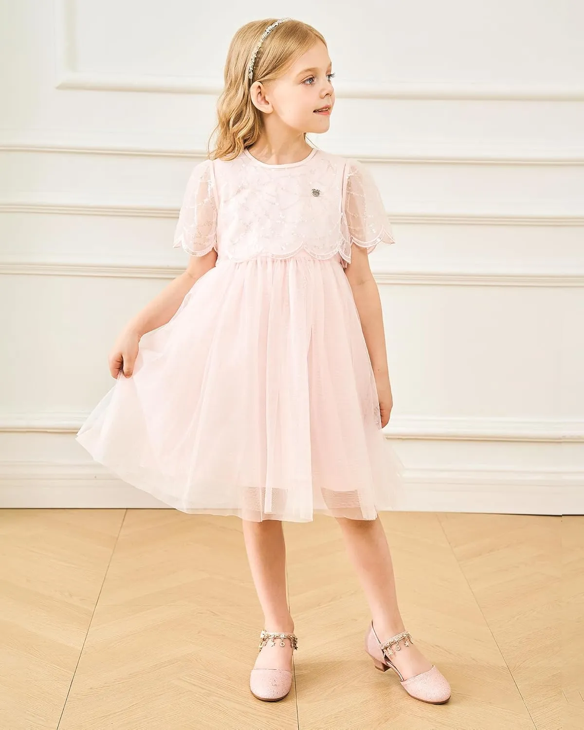 Stelle Girls High Heels Sequins Dress Sandals Princess Dress Shoes Flower Wedding Party Shoes（Toddler/Little/Big Kid）
