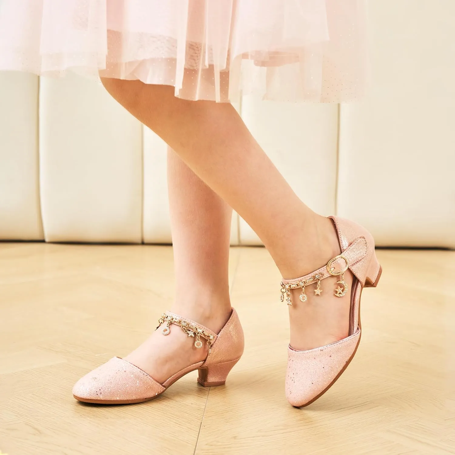 Stelle Girls High Heels Sequins Dress Sandals Princess Dress Shoes Flower Wedding Party Shoes（Toddler/Little/Big Kid）
