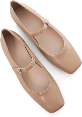 Stunner Mary Jane Square Toe Black Ballet Flats for Women - Comfortable Ankle Strap Casual Slip On Flats