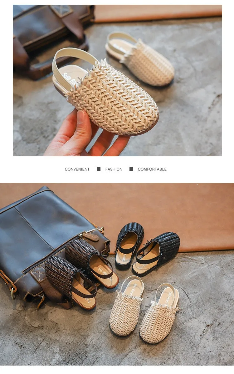 Summer Sandals For girls Braided Fashion Toddler PU Leather Beach shoe