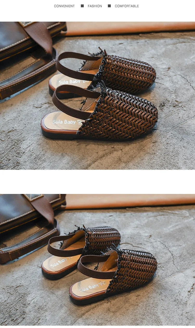 Summer Sandals For girls Braided Fashion Toddler PU Leather Beach shoe