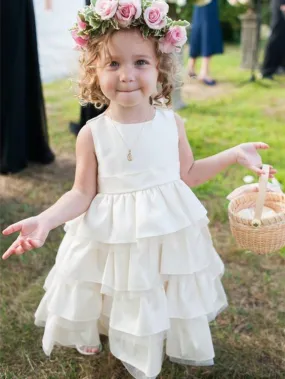 Sweet Satin Jewel Neckline Floor-length A-line Flower Girl Dresses FD027