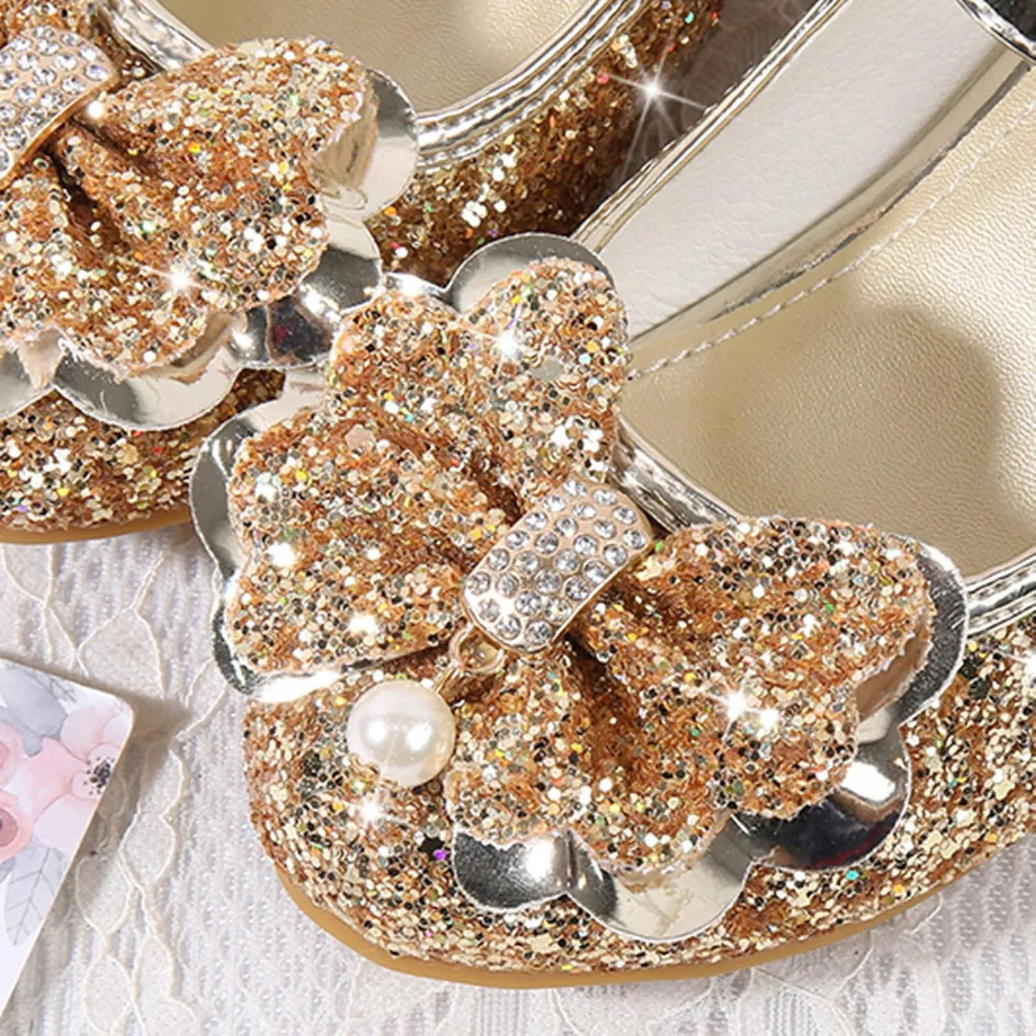 Toddler Girls Sparkly Shoes Low Heels Dress Up Glitter Bowknot Kids Buckle Mary Jane Sandals Wedding