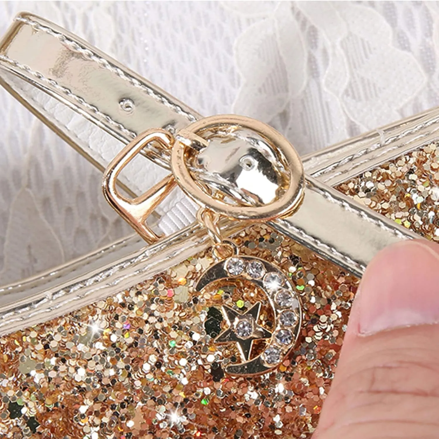Toddler Girls Sparkly Shoes Low Heels Dress Up Glitter Bowknot Kids Buckle Mary Jane Sandals Wedding