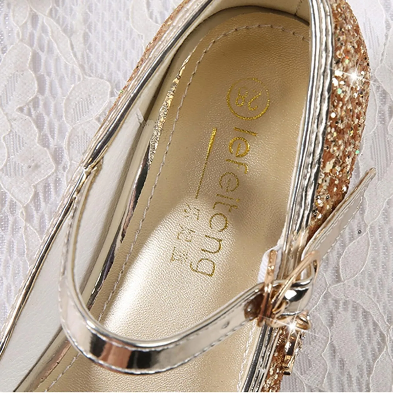Toddler Girls Sparkly Shoes Low Heels Dress Up Glitter Bowknot Kids Buckle Mary Jane Sandals Wedding